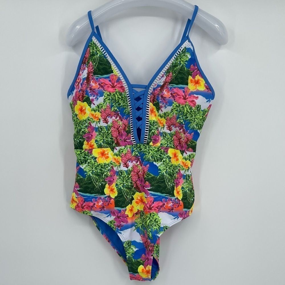 NWOT NICOLE MILLER ONE PIECE FLORAL SWIMSUIT SIZE 12